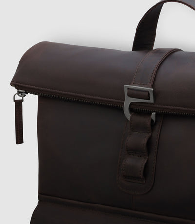 Rolltop Leder Rucksack POLIS Chocolate