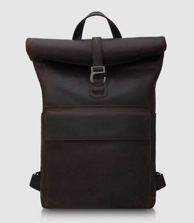 Rolltop Leder Rucksack POLIS Chocolate