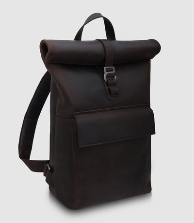 Rolltop Leder Rucksack POLIS Chocolate