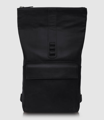 Rolltop Leder Rucksack POLIS Midnight Black