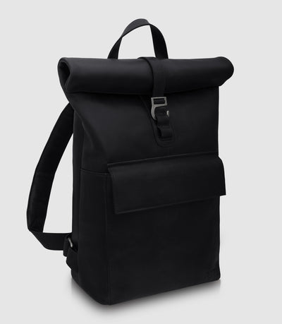 Rolltop Leder Rucksack POLIS Midnight Black